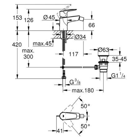 смеситель grohe bauedge new 23331001 для биде, с донным клапаном, хром