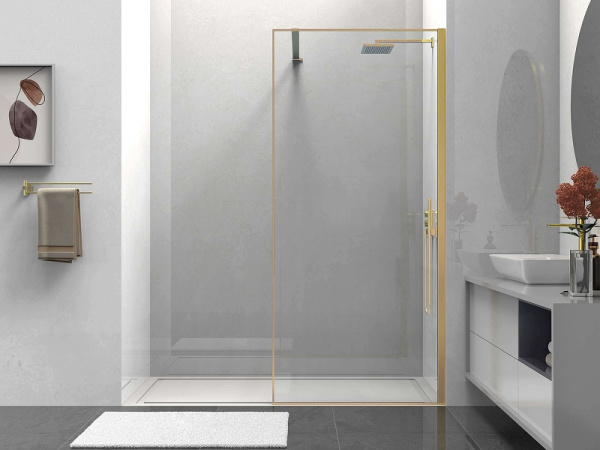 душевая перегородка vincea walk-in 80 vsw-1hs800clg профиль брашированное золото, стекло прозрачное