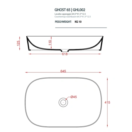 раковина накладная 65 см artceram ghost ghl002 12 00, цвет giallo zinco (бежевый)