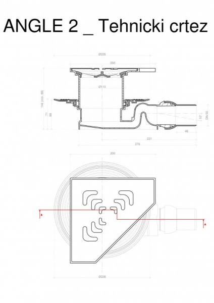 душевой трап 194x194/50 мм pestan confluo standard angle vertical 13000021, хром