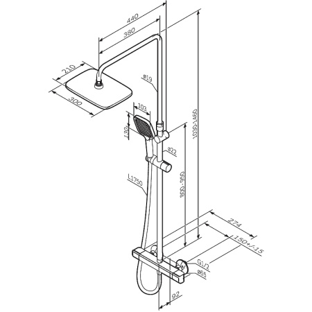 душевая система am.pm func f078f400 с термостатом, цвет хром