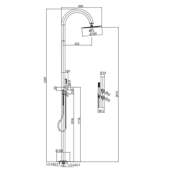 душевая колонна bossini tetis l00387.030, h2285 мм, верхний душ ø300 мм, 2 прогрессивных смесителя, цвет: хром душевая колонна bossini tetis l00387.030, h2285 мм, верхний душ ø300 мм, 2 прогрессивных смесителя, цвет: хром
