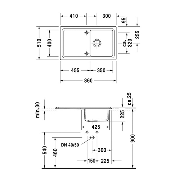 кухонная мойка 86х51 duravit cassia 60 7513861900 цвет бежевый