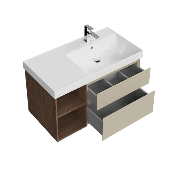 тумба под раковину kerama marazzi cubo 90 r подвесная, лимо матовый/структурированный орех