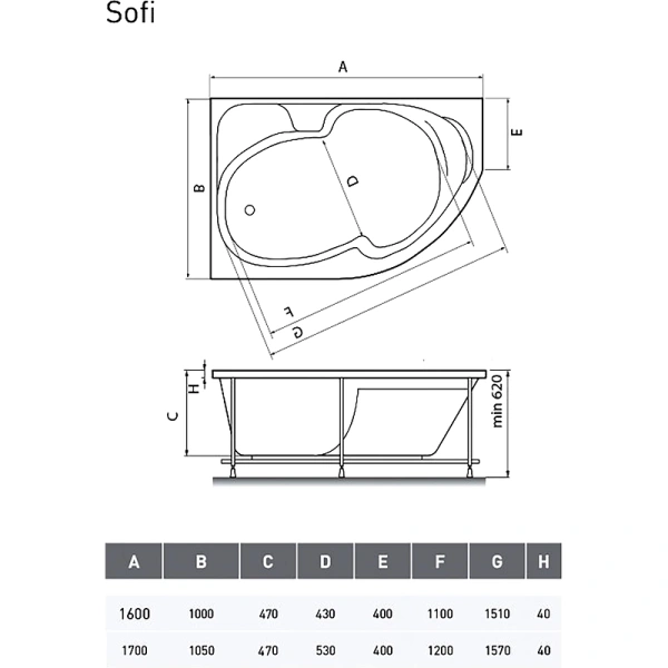 акриловая ванна relisan sofi 160x100 l гл000024565