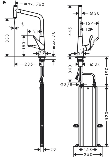 смеситель для кухни hansgrohe metris select m71 73807000, хром