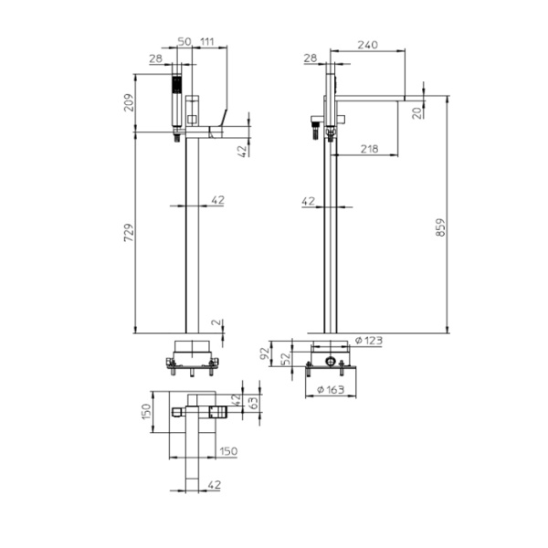 смеситель для ванны напольный bossini aki line z00771.030 цвет: хром
