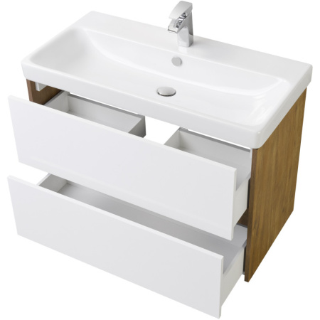тумба с раковиной белый глянец/дуб рустикальный 90 см акватон сканди 1a2519k0sdz90