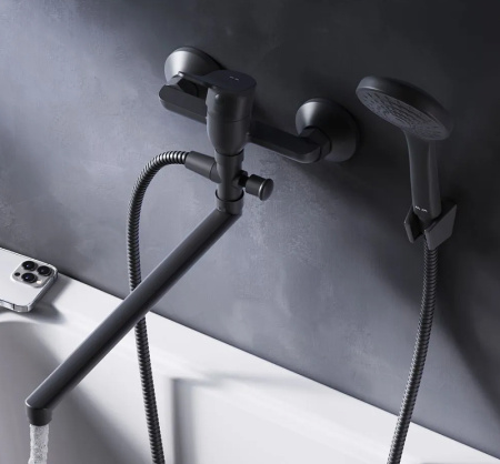 смеситель для ванны am.pm x-joy f85a90122 универсальный черный матовый