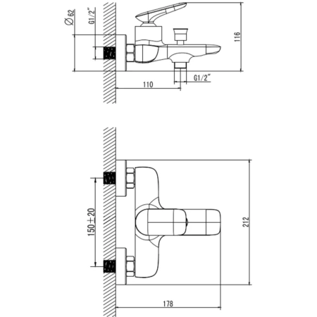 смеситель для ванны aquame como aqm6512mb с душевым гарнитуром, черный матовый