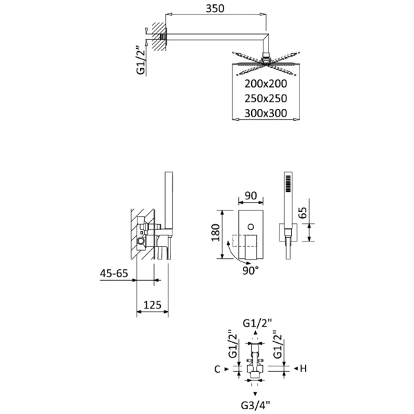душевая система cezares porta porta-dsipq-25-01 хром