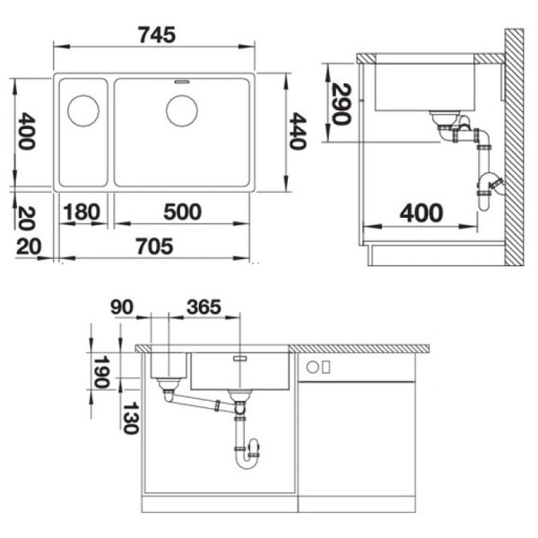 кухонная мойка blanco andano 500/180-u 522989 правая