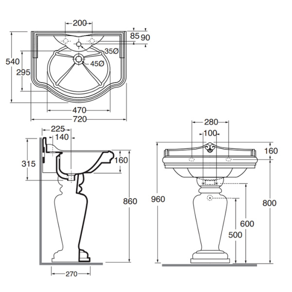 azzurra jubilaeum раковина подвесная/на колонне 72x54x32 см, с 1 отв., цвет: bianco lucido