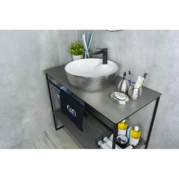 раковина в ванную накладная 43 см ceramalux d1306h021 белый, серебро