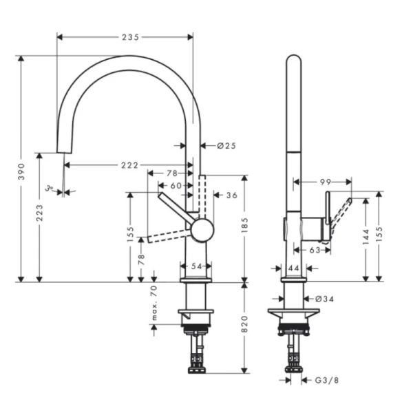 смеситель для кухни hansgrohe talis m54 72843000, хром
