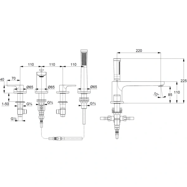 смеситель на борт ванны kludi zenta sl 484240565