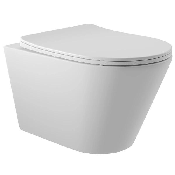 унитаз aqueduto cone con0120 подвесной, безободковый, сиденье с микролифтом, 52.5х36 см, белый матовый