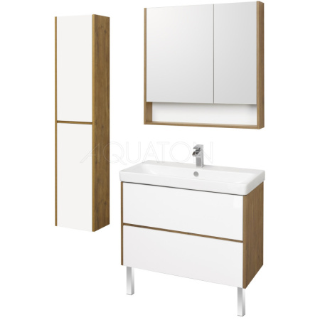 тумба с раковиной белый глянец/дуб рустикальный 90 см акватон сканди 1a2519k0sdz90