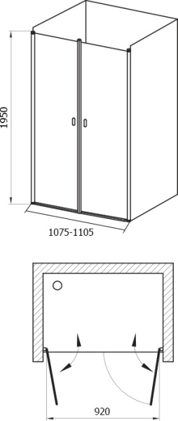 дверь для душевой кабины в нишу ravak chrome csdl2-110 0qvdc10lz1 transparent, профиль белый