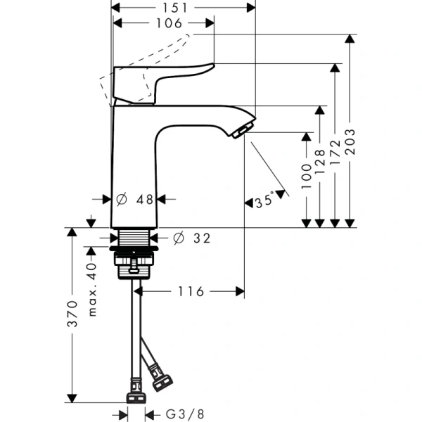 смеситель для раковины без донного клапана hansgrohe metris 31204000