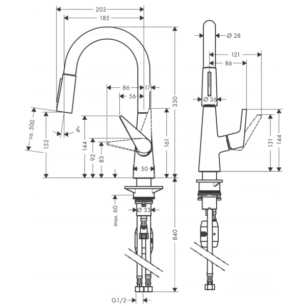 смеситель для кухни hansgrohe talis m51 72815000, хром