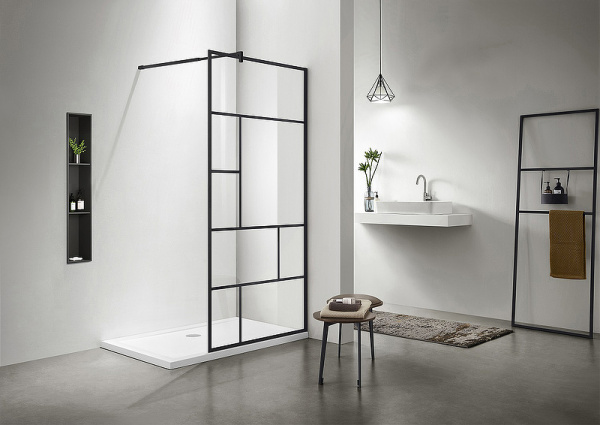душевая перегородка aquatek 100 aq wiw print 10020bl профиль черный стекло прозрачное