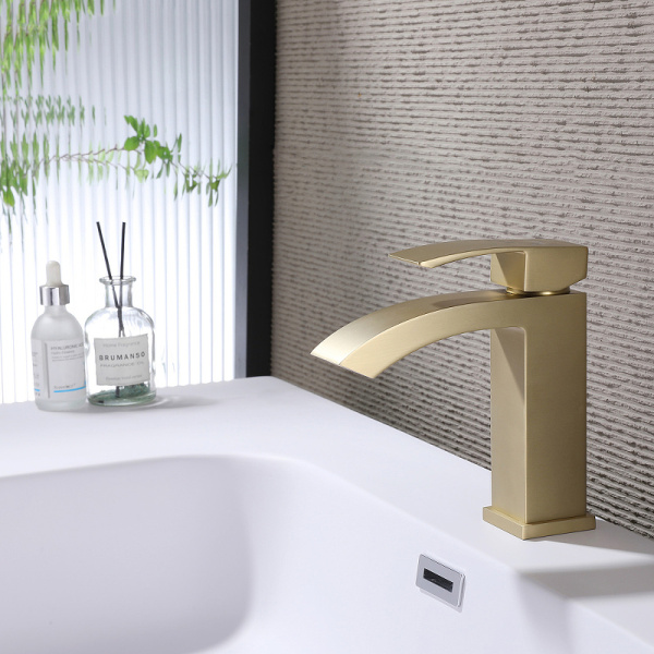 смеситель для раковины abber wasserfall af8610g золотой матовый