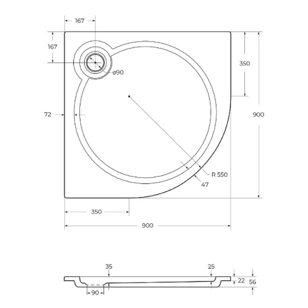 душевой поддон из искусственного камня cezares tray s 90x90 tray-s-r-90-550-56-w белый