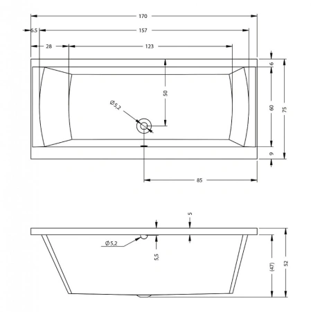 акриловая ванна riho julia 170x75 b011001005 (ba5300500000000) без гидромассажа