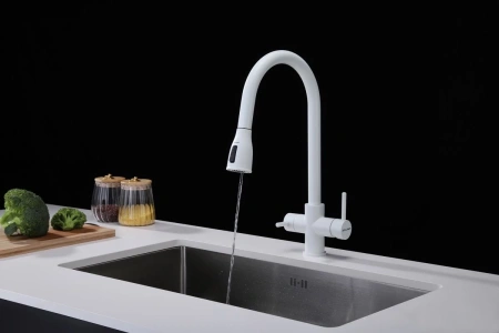 смеситель для кухни paulmark lange la214212-431 с подключением к фильтру, цвет белый матовый