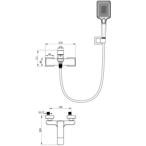 смеситель для ванны wonzon & woghand edge ww-88639003a-mb с душевым гарнитуром, черный матовый