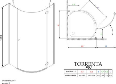 душевой уголок radaway torrenta pdj 90×90 r графитовое