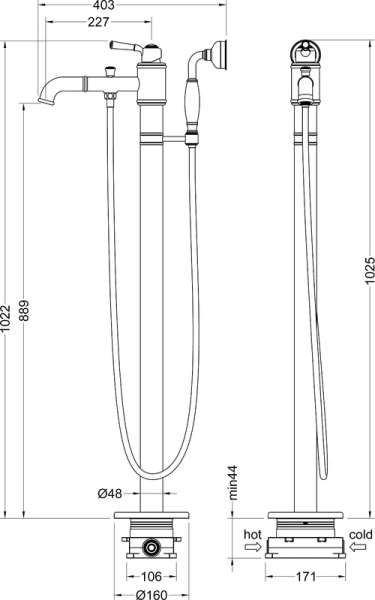 напольный смеситель для ванны с душем timo arisa 5300/03y-cr с внутренней частью, черный
