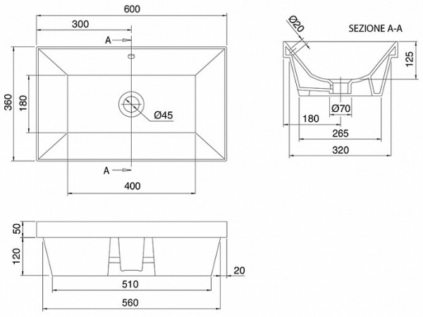 раковина scarabeo teorema 2.0 5135 49 bk встраиваемая снизу, прямоугольная, bioker, 60x36 см, ardesia matt (черный матовый)