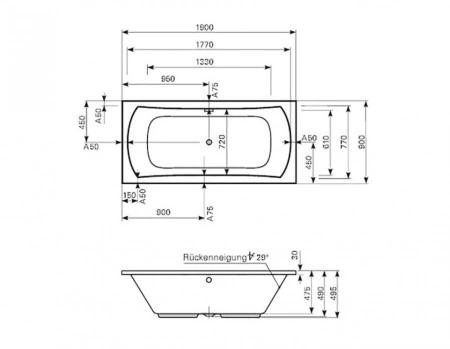 акриловая ванна mauersberger jucunda duo 1019000101 190х90 см, цвет белый глянцевый