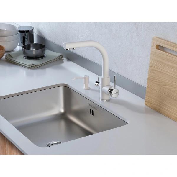 смеситель для кухни paulmark essen es213011-431, белый матовый/ хром