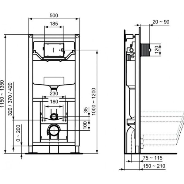 инсталяции в туалет ideal standard prosys frame 120 m 3h r009567