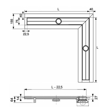 дизайн-решетка tece tecedrainline basic 610910 угловая 90x90 см
