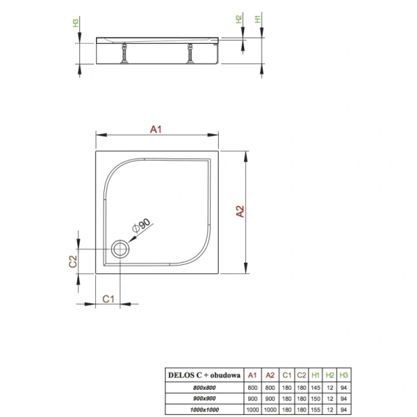 душевой поддон 100×100 см radaway delos c 4c11170-03