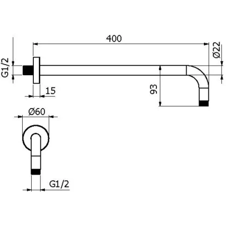 кронштейн для верхнего душа plumberia selection sat3130gr 400 мм, настенный, графит