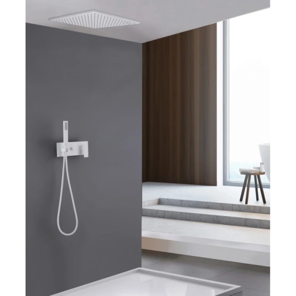 душевой комплект abber daheim af8221w 400 мм, со смесителем, белый матовый