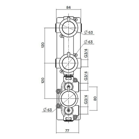 Внутренняя часть QuadroDesign IN049 смесителя термостатического из стены с 2-мя запорными вентилями