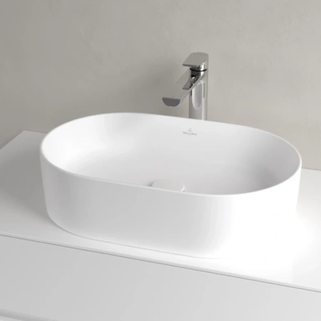 раковина villeroy & boch collaro 4a1956rw накладная, 56x36 см, stone white (белый матовый) с покрытием ceramicplus