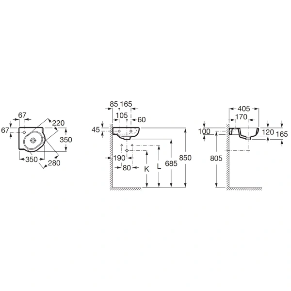 раковина 35x35 см roca meridian 32724c000