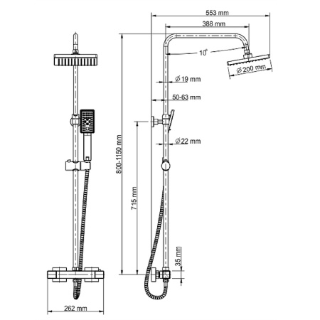 душевая система wasserkraft a15502 с термостатом, цвет хром