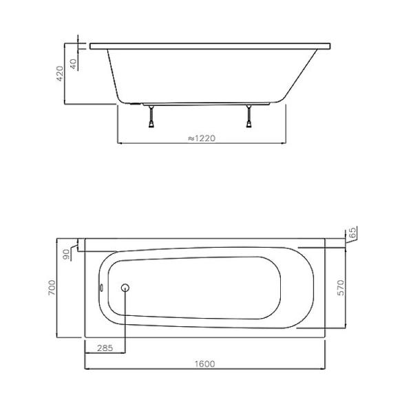 акриловая ванна ravak septima 160x70 c631s00000 без гидромассажа