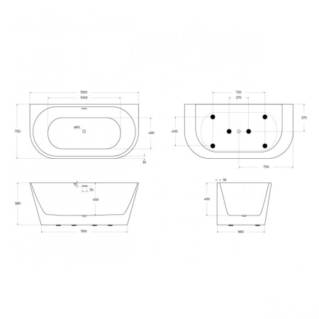 ванна акриловая пристенная belbagno bb710-1700-800