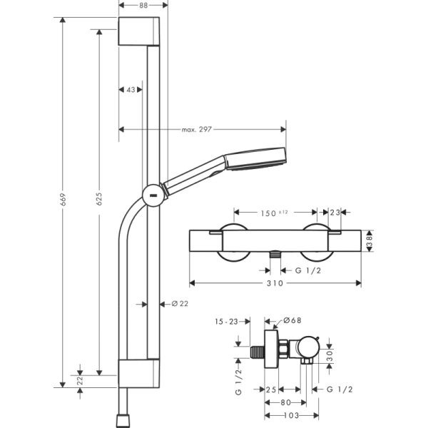 термостат для душа hansgrohe pulsify select s 105 3jet relaxation ecosmart 24262000