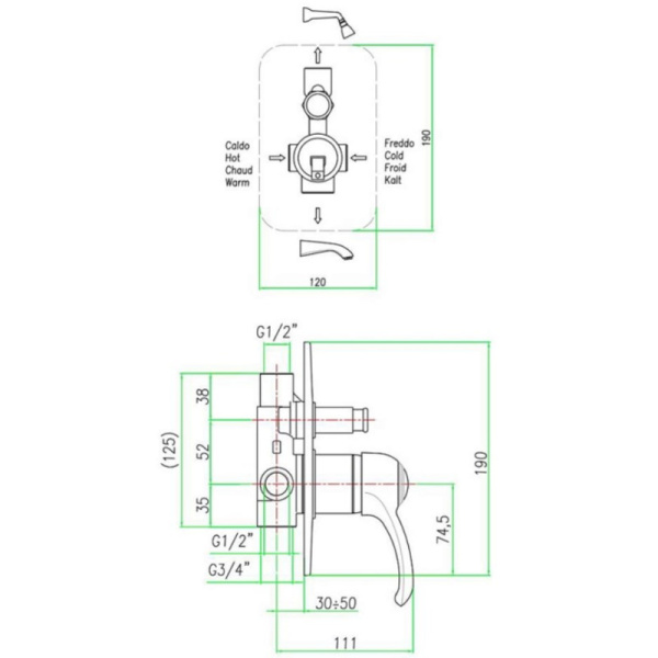 смеситель для душа webert aurora au860101060 цвет медь