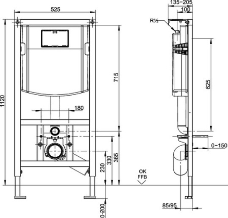 инсталляция villeroy & boch 92246100 для подвесного унитаза